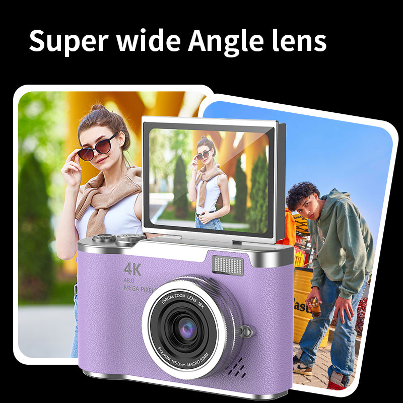 4K Foldable Screen Student Camera, Portable Entry-LevelDigital Camera, Student HD Built-in games and FilterFunction Card Camera, 1 Count Retro CCD Card Camera