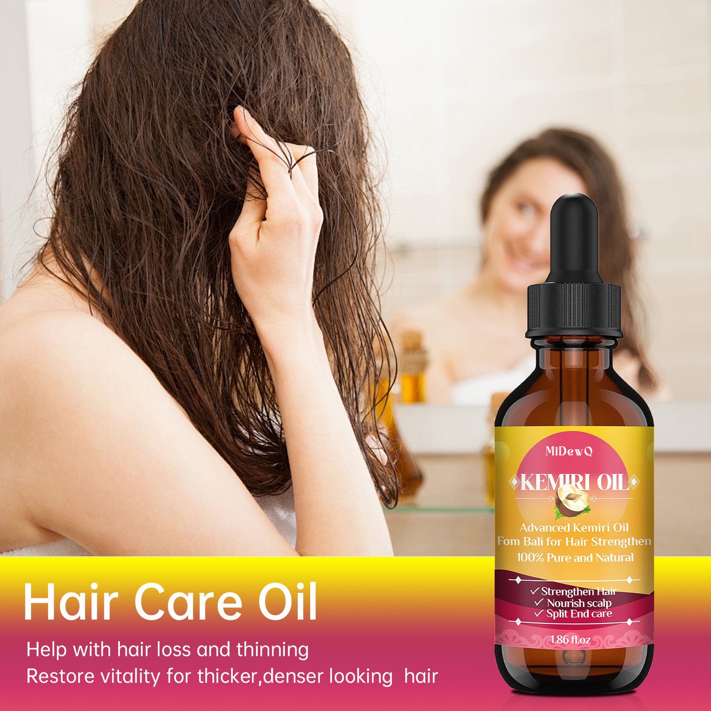 MiDewQ Kemiri Oil, Strengthening,Smooth and Glossy Hair,NourishingHair, Scalp with Split End Treatment,Oils for Hair Conditioning from Bali