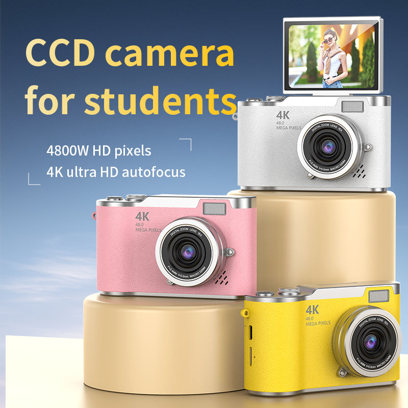 4K Foldable Screen Student Camera, Portable Entry-LevelDigital Camera, Student HD Built-in games and FilterFunction Card Camera, 1 Count Retro CCD Card Camera