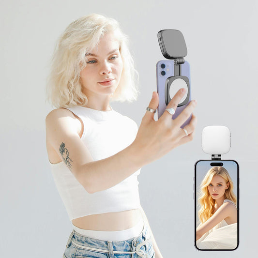 Magnetic Selfie Light for iPhone, iPad, 360° Two-Way Flip,Five AdjustableLlighting Modes, Compact and Portable,Magsafe Selfie Light with a Mirror is Suitable for Makeup,Selfie, Vlog and Other Scenes