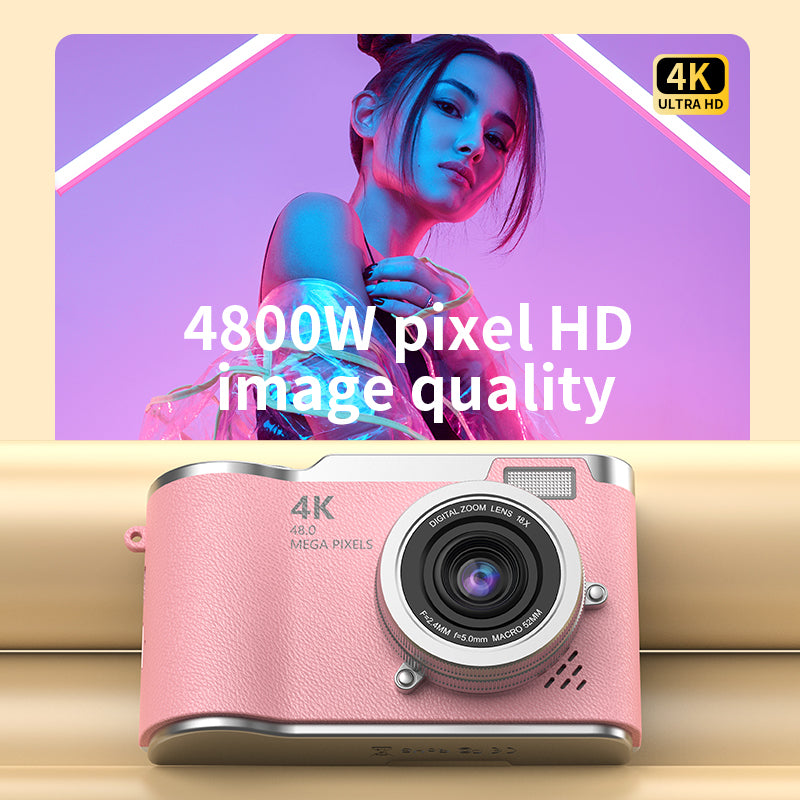 4K Foldable Screen Student Camera, Portable Entry-LevelDigital Camera, Student HD Built-in games and FilterFunction Card Camera, 1 Count Retro CCD Card Camera