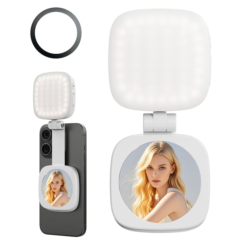 Magnetic Selfie Light for iPhone, iPad, 360° Two-Way Flip,Five AdjustableLlighting Modes, Compact and Portable,Magsafe Selfie Light with a Mirror is Suitable for Makeup,Selfie, Vlog and Other Scenes