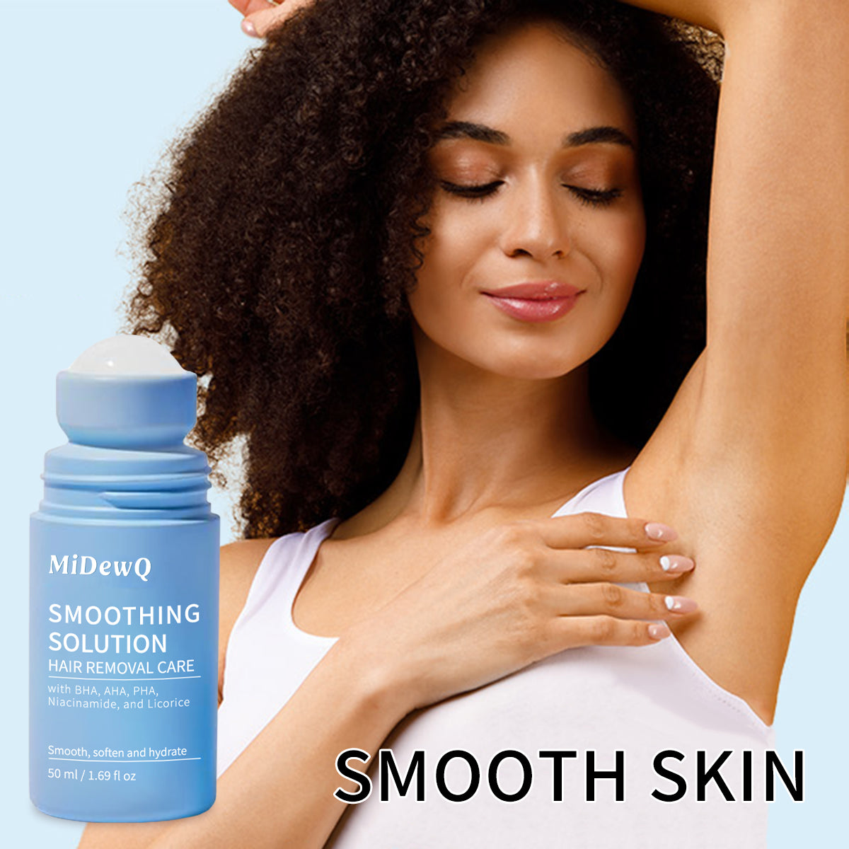 MiDewQ,Smoothing Solution Ingrown Hair Serum,Natural & Non medicated skin toners,Ingrown HairTreatment Serum Roll-On,Bump-Free Skin ,After Shaving & Hair Removal Care, for Face, Underarms, Bikini Area (1pcs)