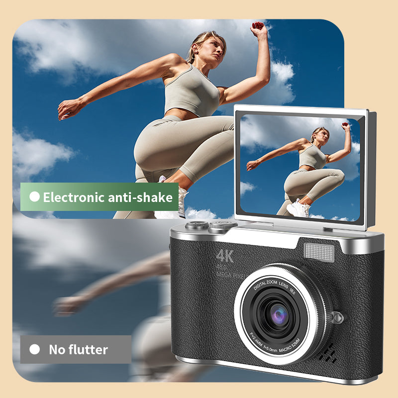 4K Foldable Screen Student Camera, Portable Entry-LevelDigital Camera, Student HD Built-in games and FilterFunction Card Camera, 1 Count Retro CCD Card Camera