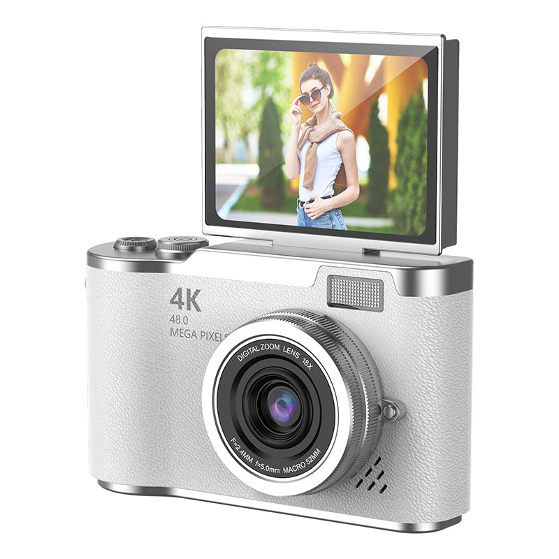 4K Foldable Screen Student Camera, Portable Entry-LevelDigital Camera, Student HD Built-in games and FilterFunction Card Camera, 1 Count Retro CCD Card Camera