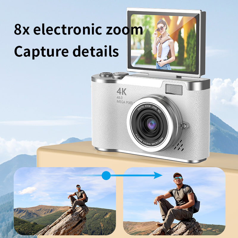 4K Foldable Screen Student Camera, Portable Entry-LevelDigital Camera, Student HD Built-in games and FilterFunction Card Camera, 1 Count Retro CCD Card Camera
