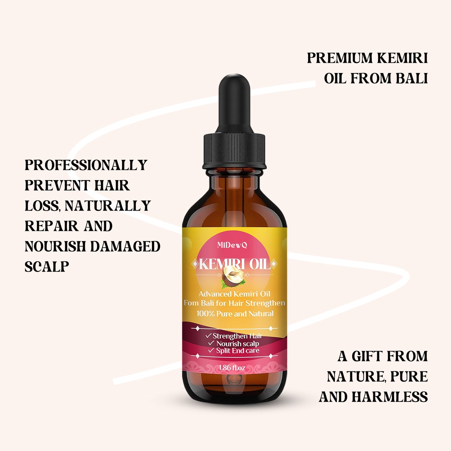 MiDewQ Kemiri Oil, Strengthening,Smooth and Glossy Hair,NourishingHair, Scalp with Split End Treatment,Oils for Hair Conditioning from Bali