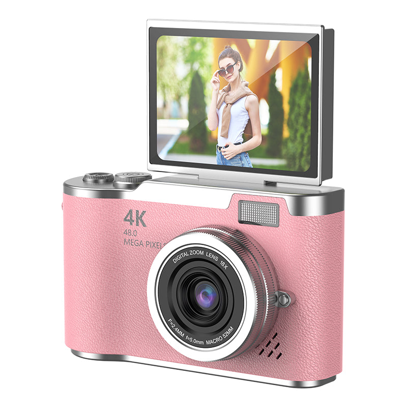 4K Foldable Screen Student Camera, Portable Entry-LevelDigital Camera, Student HD Built-in games and FilterFunction Card Camera, 1 Count Retro CCD Card Camera