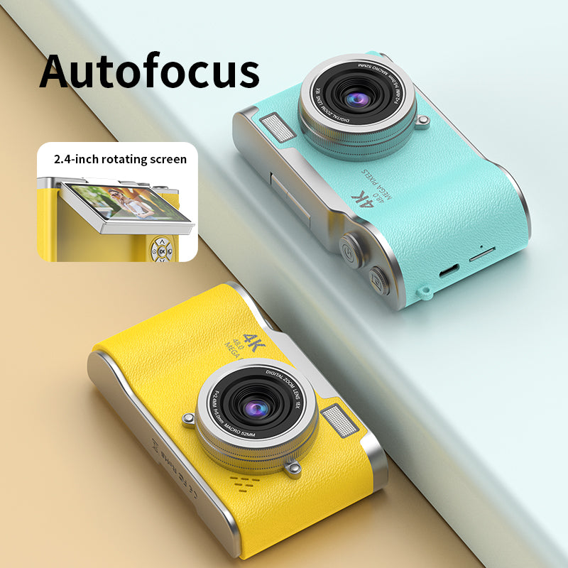 4K Foldable Screen Student Camera, Portable Entry-LevelDigital Camera, Student HD Built-in games and FilterFunction Card Camera, 1 Count Retro CCD Card Camera
