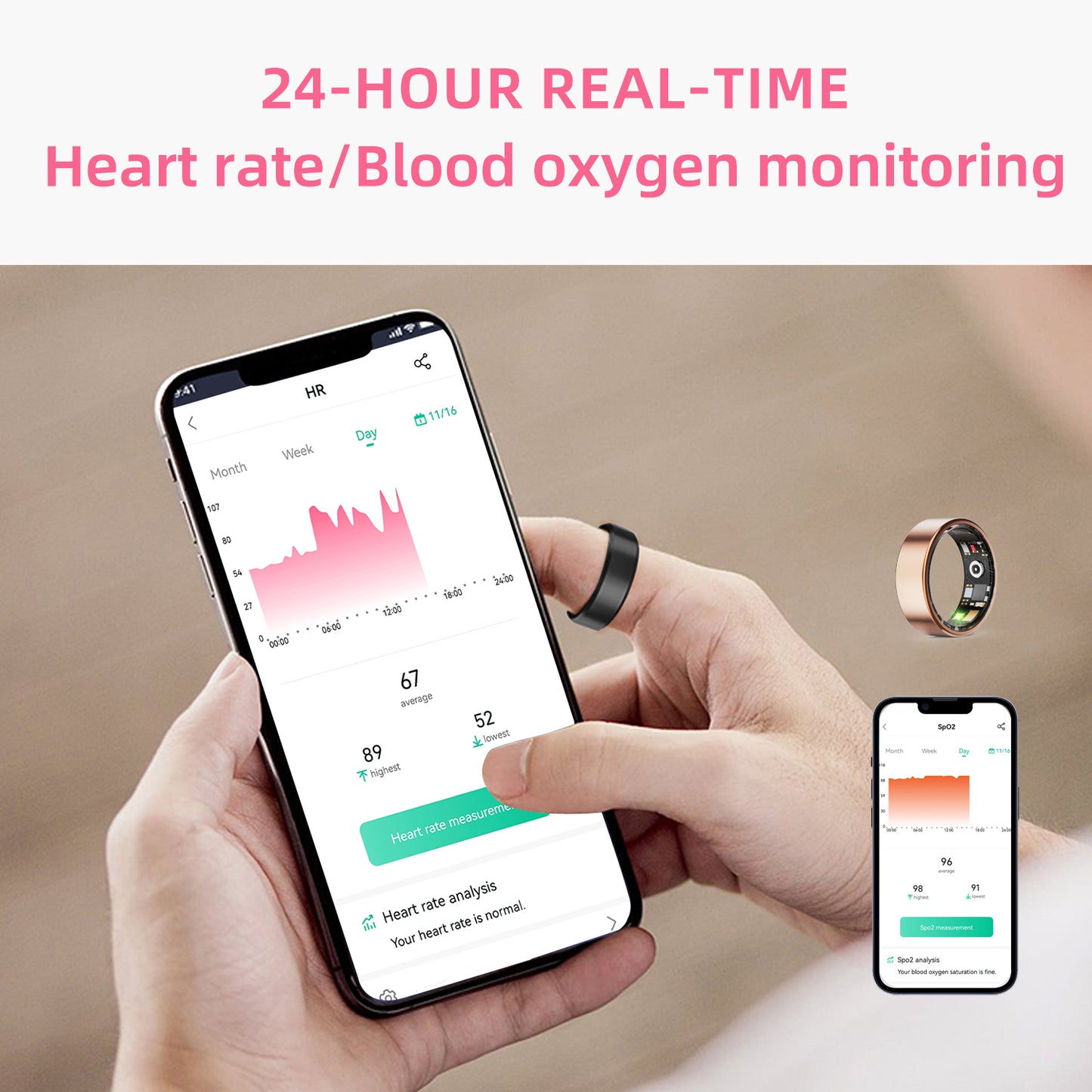 Wireless Smart Ring Wearable Fitness Tracker, RechargeableHealth Monitoring Heart Rate, Blood Pressure, Sleep Quality,Waterproof Long-Lasting Smart Fashion Ring
