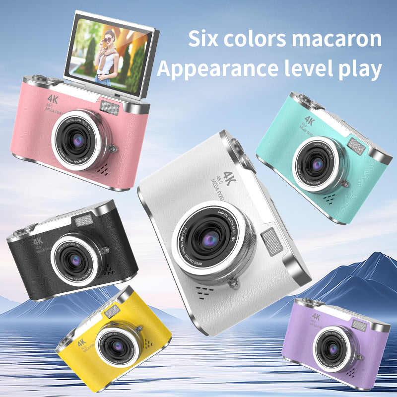 4K Foldable Screen Student Camera, Portable Entry-LevelDigital Camera, Student HD Built-in games and FilterFunction Card Camera, 1 Count Retro CCD Card Camera