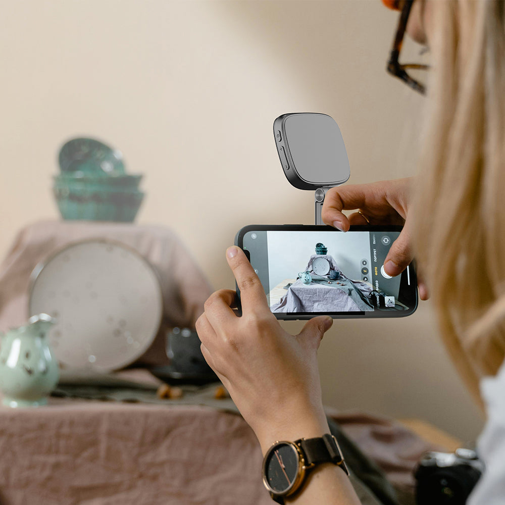 Magnetic Selfie Light for iPhone, iPad, 360° Two-Way Flip,Five AdjustableLlighting Modes, Compact and Portable,Magsafe Selfie Light with a Mirror is Suitable for Makeup,Selfie, Vlog and Other Scenes