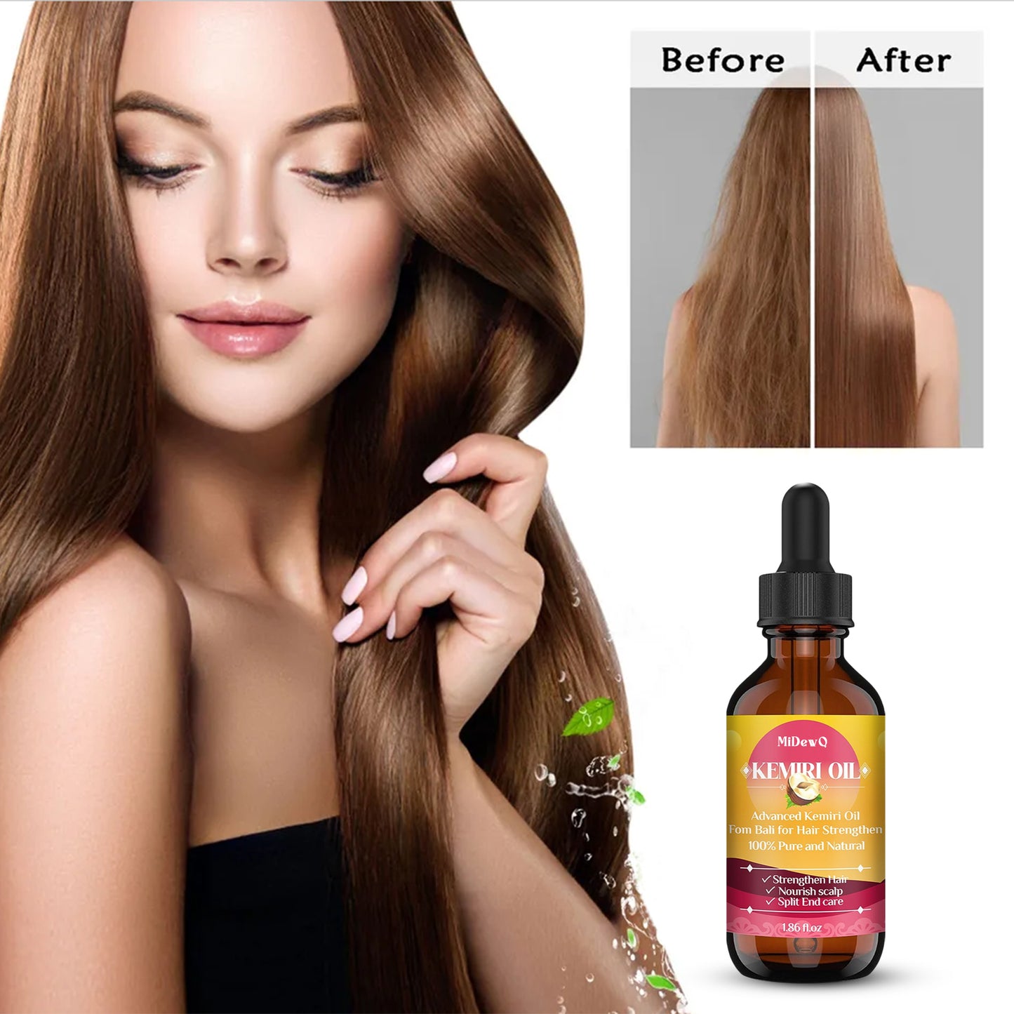 MiDewQ Kemiri Oil, Strengthening,Smooth and Glossy Hair,NourishingHair, Scalp with Split End Treatment,Oils for Hair Conditioning from Bali