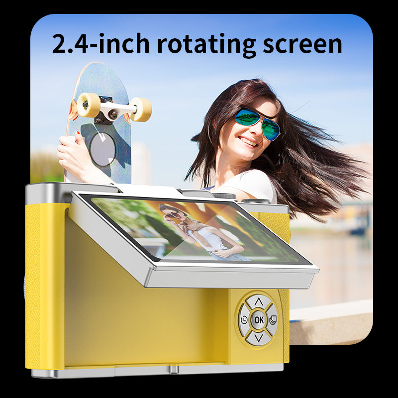 4K Foldable Screen Student Camera, Portable Entry-LevelDigital Camera, Student HD Built-in games and FilterFunction Card Camera, 1 Count Retro CCD Card Camera